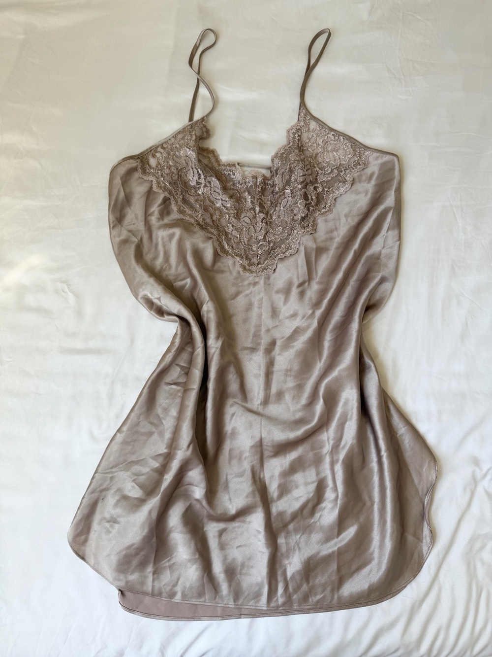 Silky Lace Trim Slip Dress - Taupe